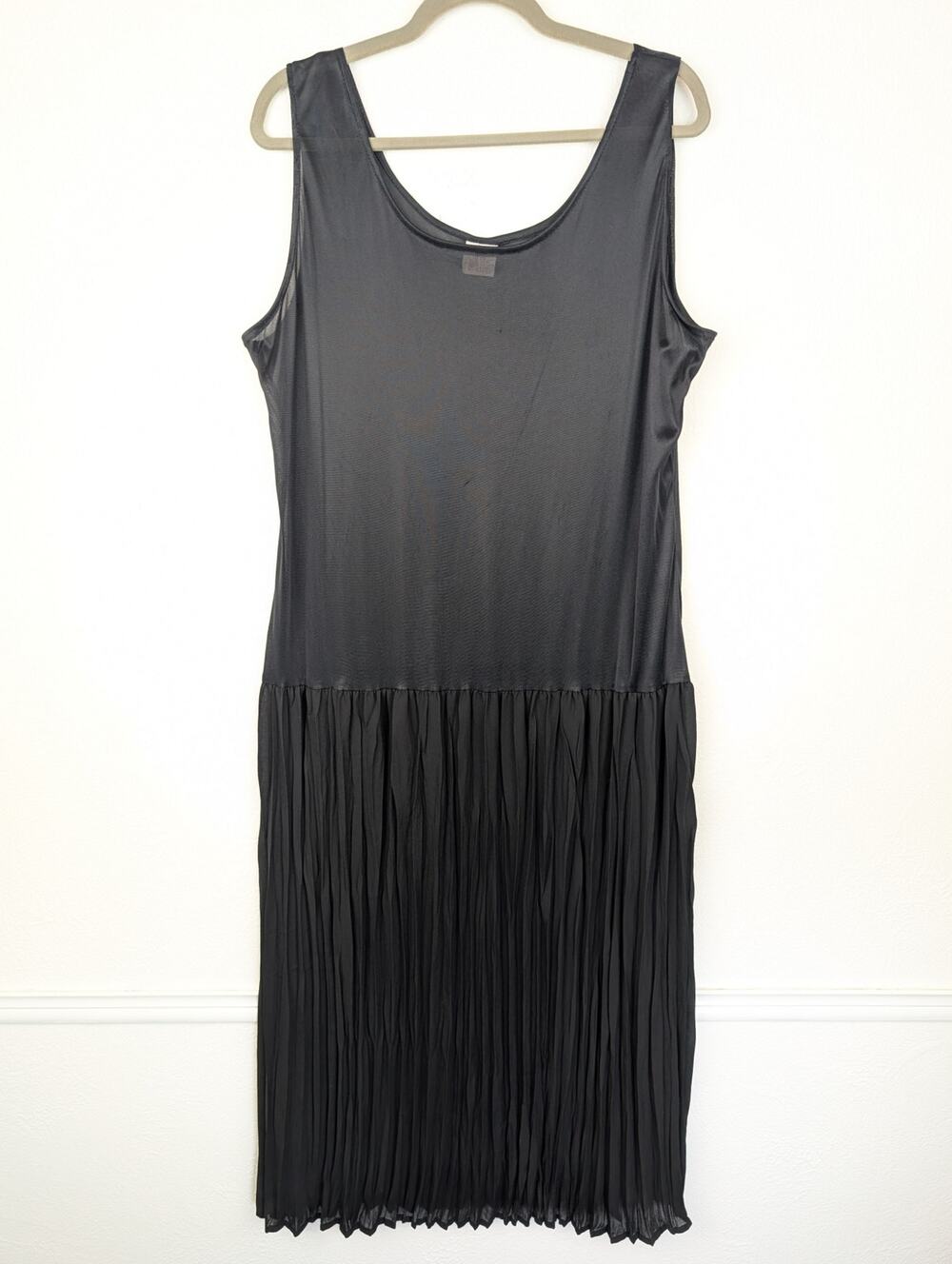 Vintage Slip Dress Maxi Sheer Pleated 90s Emo Whimsigoth Grunge Black Size 16W